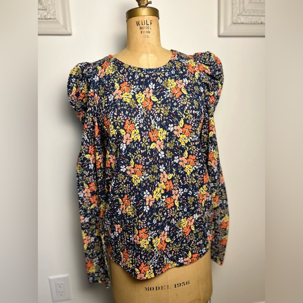 LOFT women’s puff sleeve floral long sleeve top medium - Picture 2 of 6